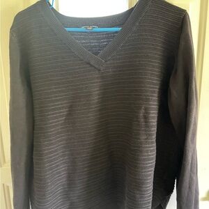 Hilary Radley V-Neck Sweater Black Ribbed Texture